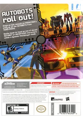 Transformers Prime - The Game box cover back